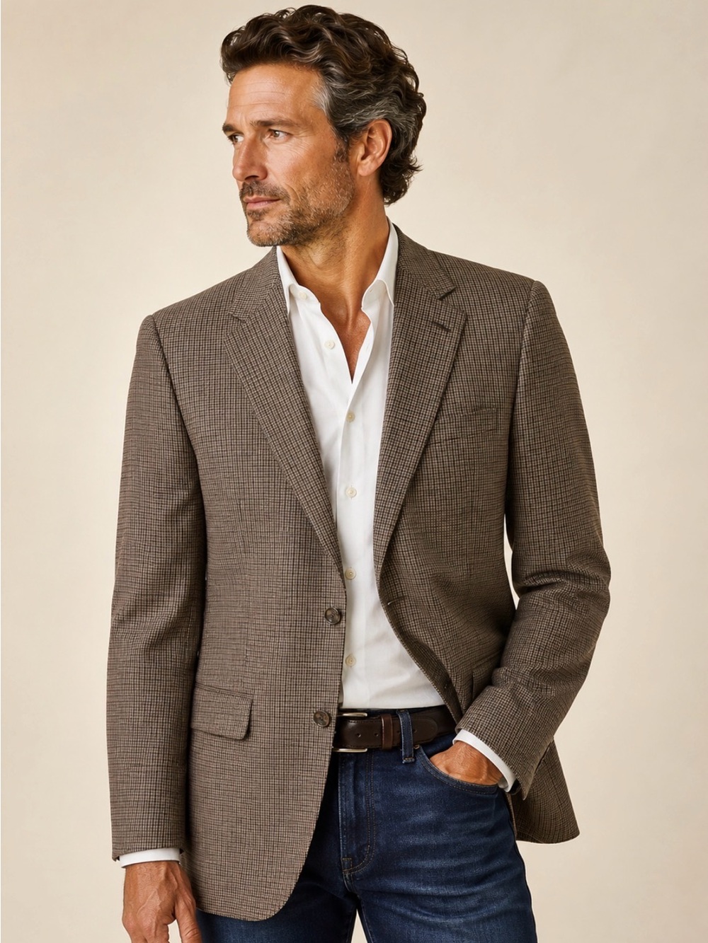 Chaps Brown Glen Plaid Blazer Sport Coat Silk Wool Blend 42L